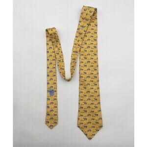 Hermes 100% Silk Yellow Cows and Frogs Tie 7893 Made in France